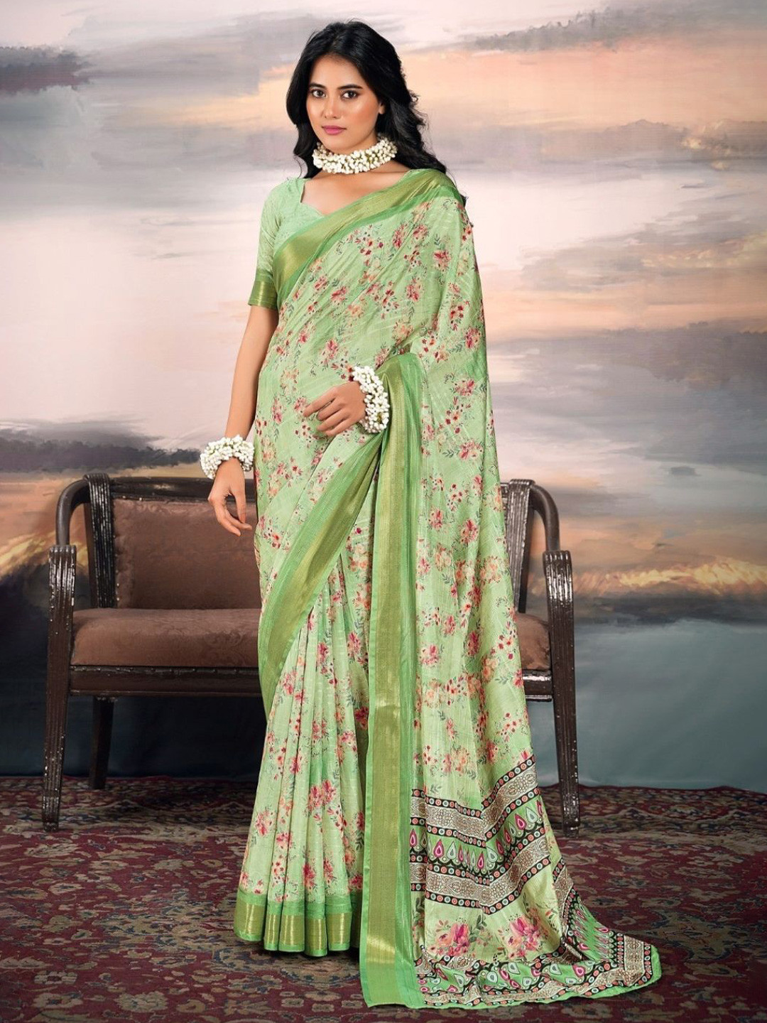 

DEVATITHI Pure Cotton Silk Saree, Green