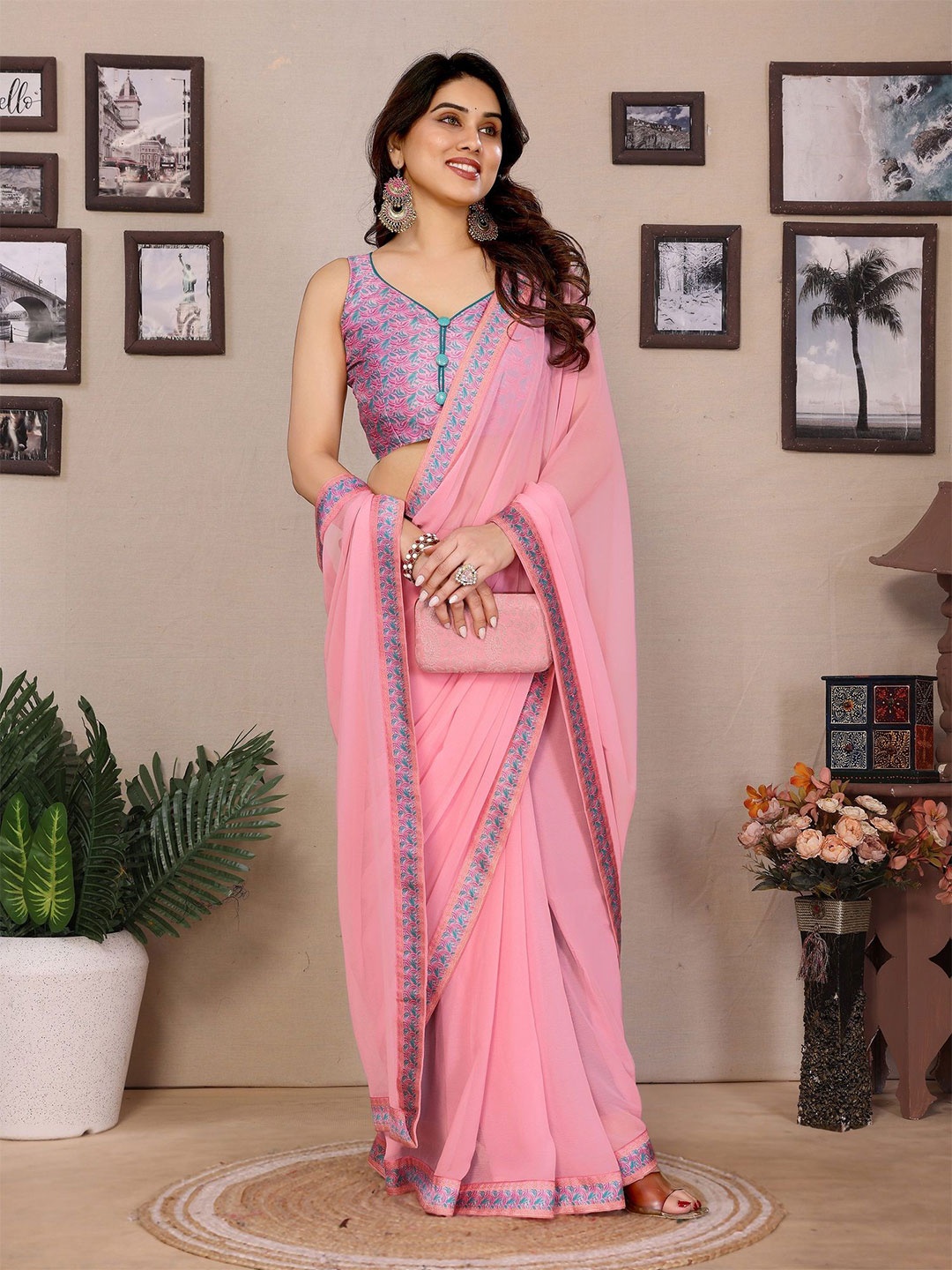 

ROOP SUNDARI SAREES Printed Saree With Unstitched Blosue Piece, Pink