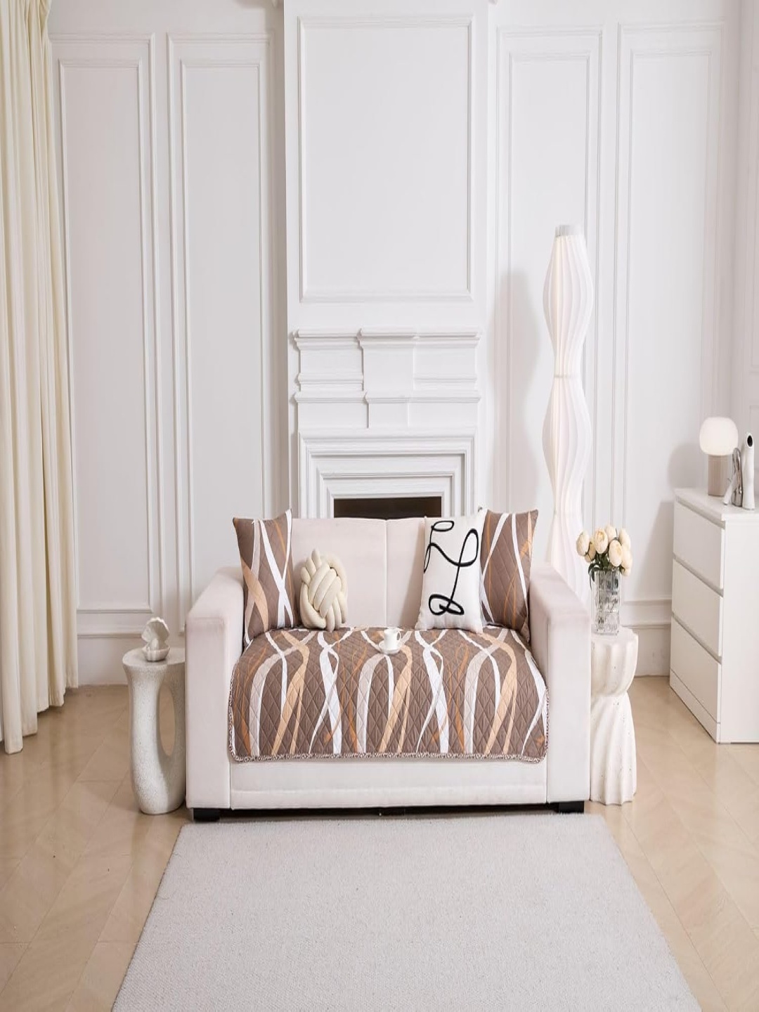 

HomeCloud Brown & Peach Printed Waterproof 4-Seater Cotton Sofa Cover