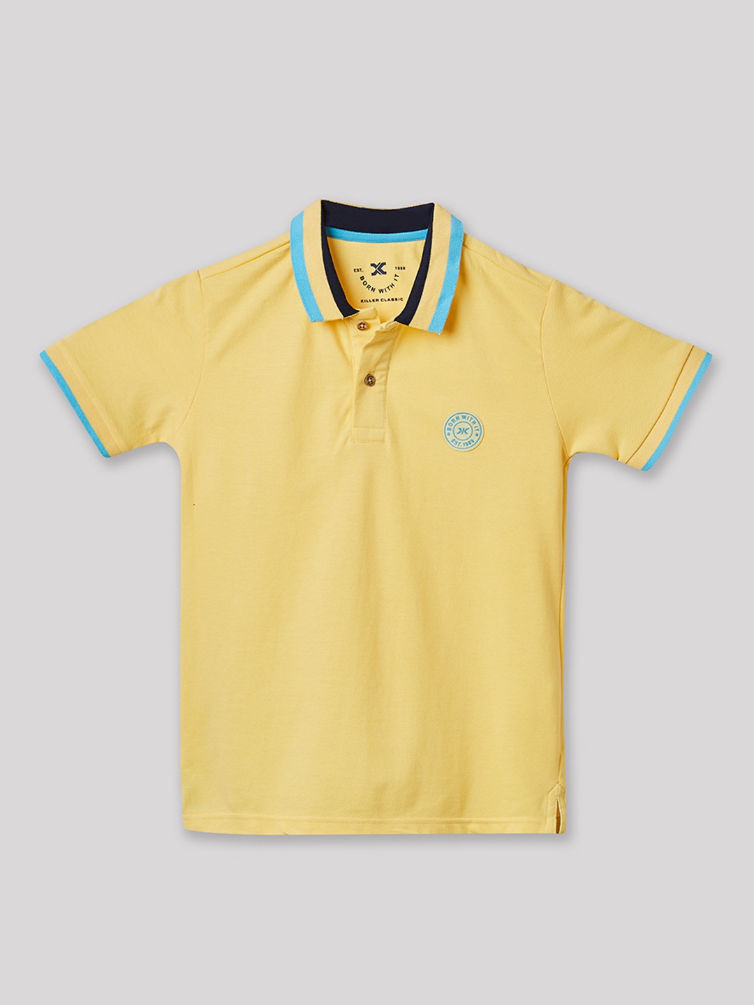 

JUNIOR KILLER Boys Polo Collar Pure Cotton T-shirt, Yellow