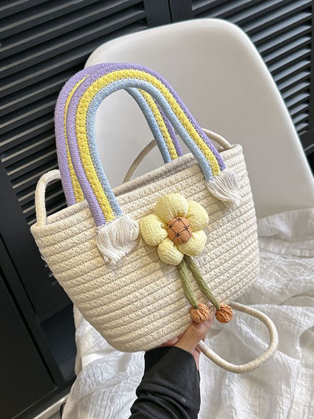 

DressBerry Printed Structured Handheld Bag with Quilted, Off white