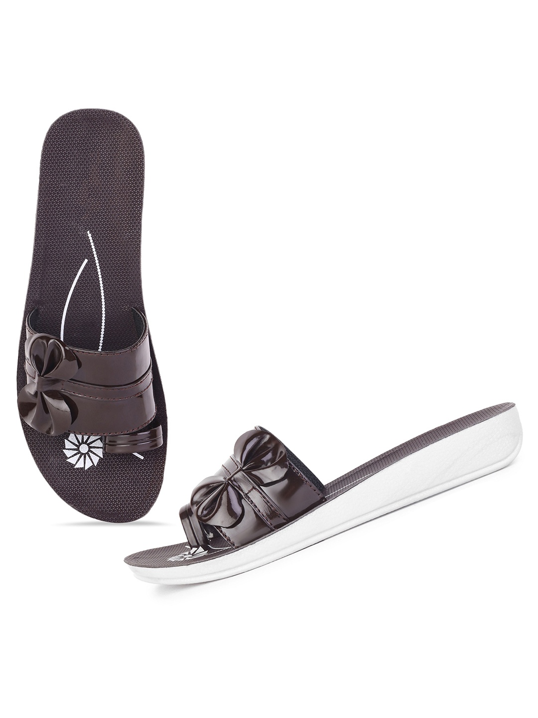 

PENNEN Women Printed One Toe Bows Flats, Brown