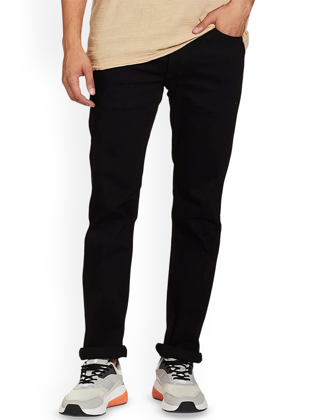 

LINARIA Men Classic Slim Fit Low Distress Jeans, Black
