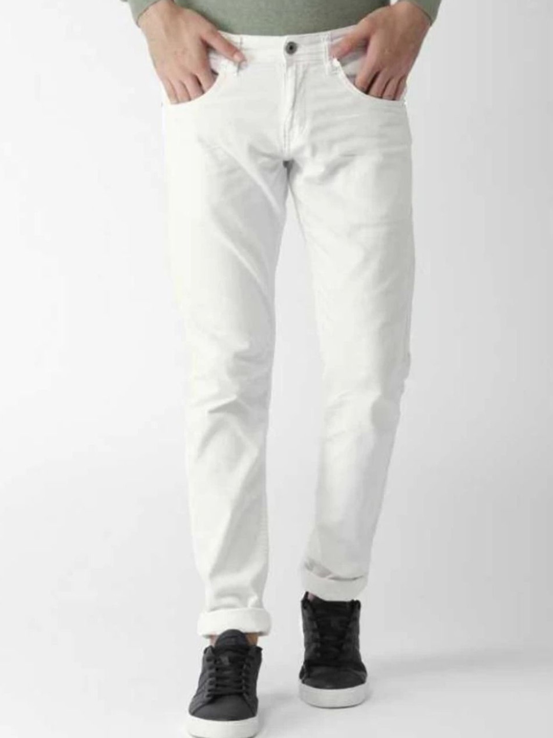 

LINARIA Men Classic Slim Fit Low Distress Jeans, White