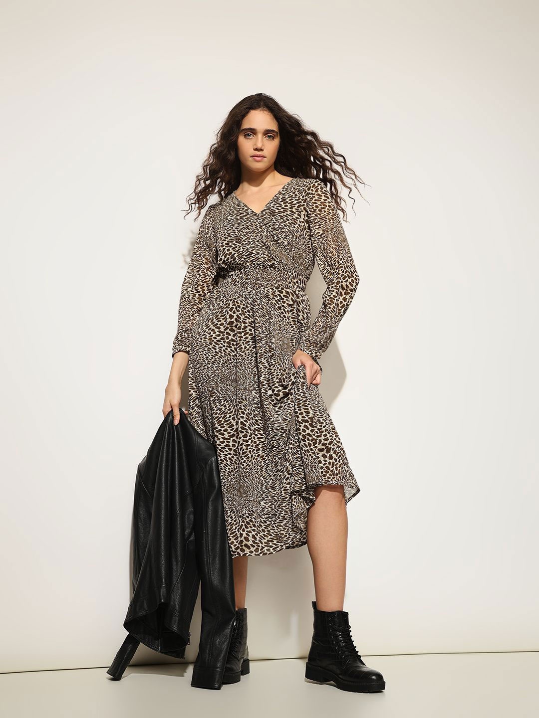 

ONLY Animal Print Chiffon Maxi Midi Dress, Brown