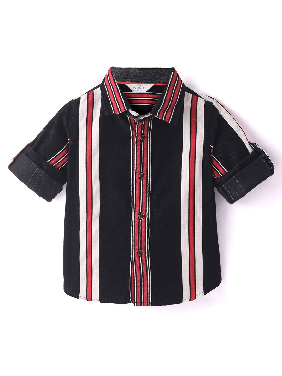 

Infinity Boys Tailored Fit Multi Stripes Opaque Striped Casual Shirt, Black