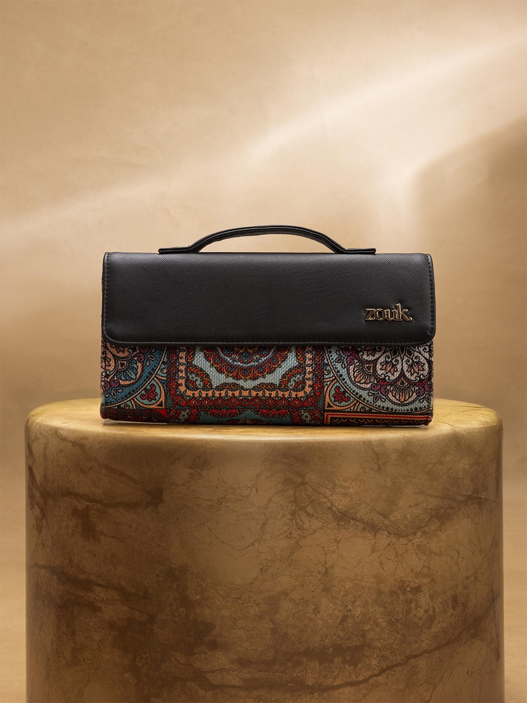 

ZOUK Rhea Kapoor Printed Water Resistance Foldover Clutch, Black