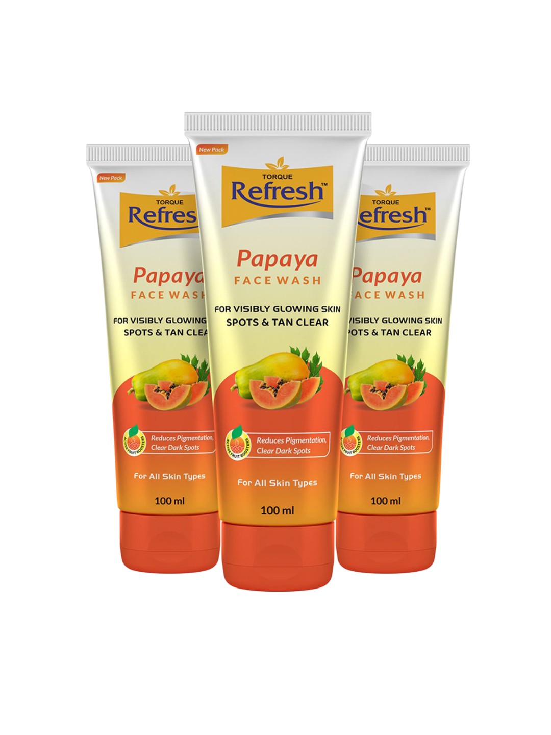 

Torque Set Of 3 Refresh Papaya Face Wash For Dark Spots - 100 ml Each, Orange