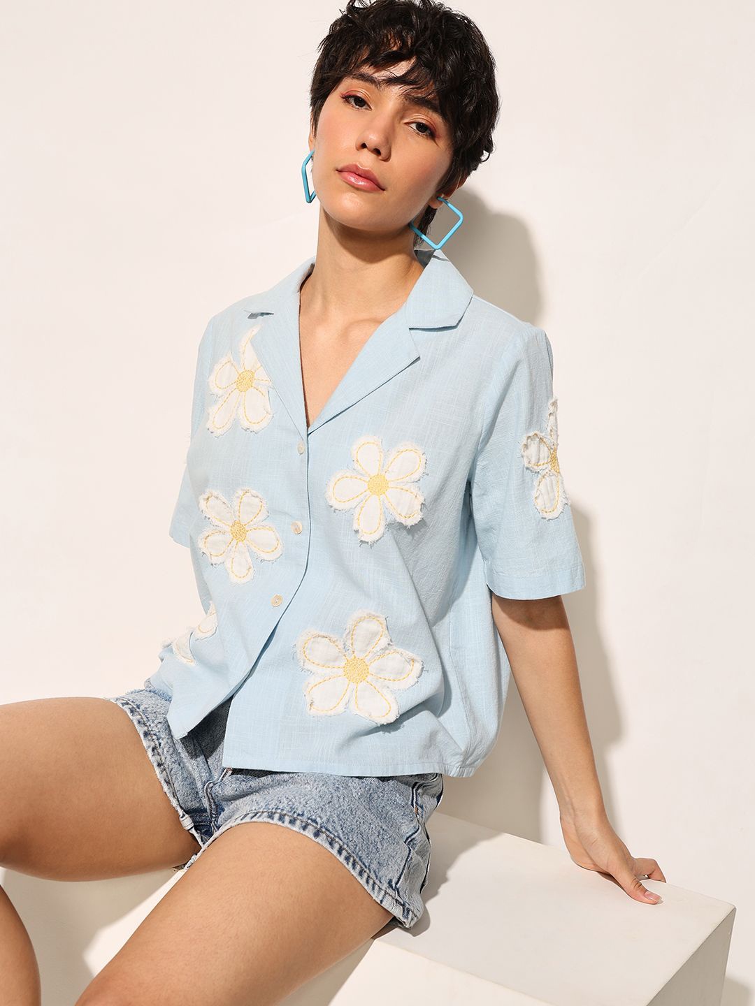

ONLY Women Floral Opaque Casual Shirt, Blue