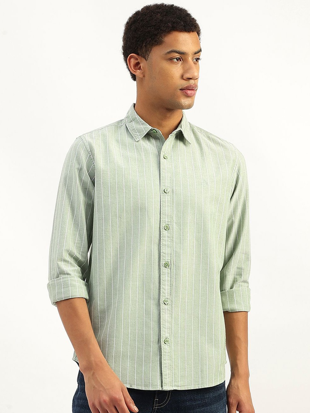 

United Colors of Benetton Men Opaque Striped Casual Shirt, Green