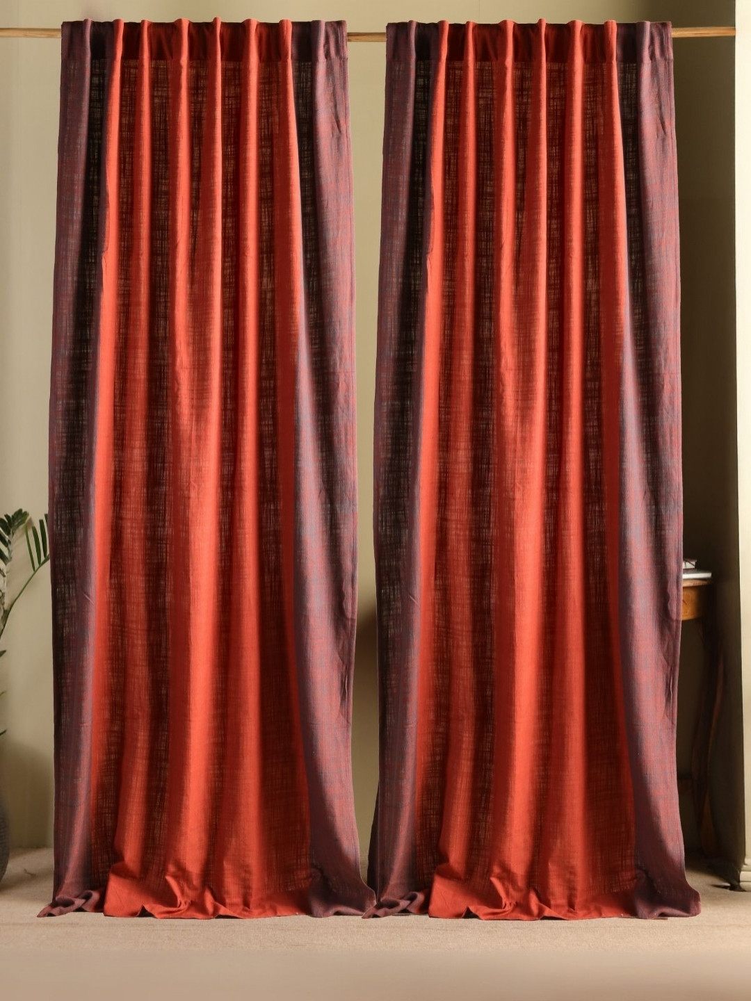 

Peepul Tree Red & Brown 2 Pieces Cotton Sheer Door Curtain