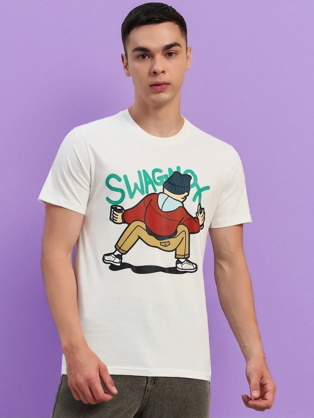 

SWAGNOX Men Printed T-shirt, White