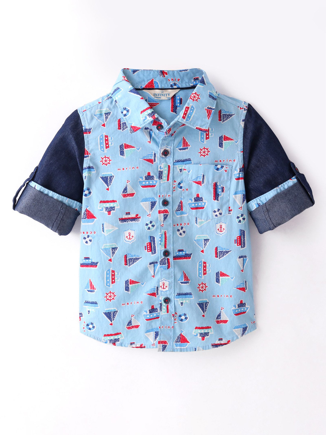 

Infinity Boys Tailored Fit Opaque Printed Casual Shirt, Blue