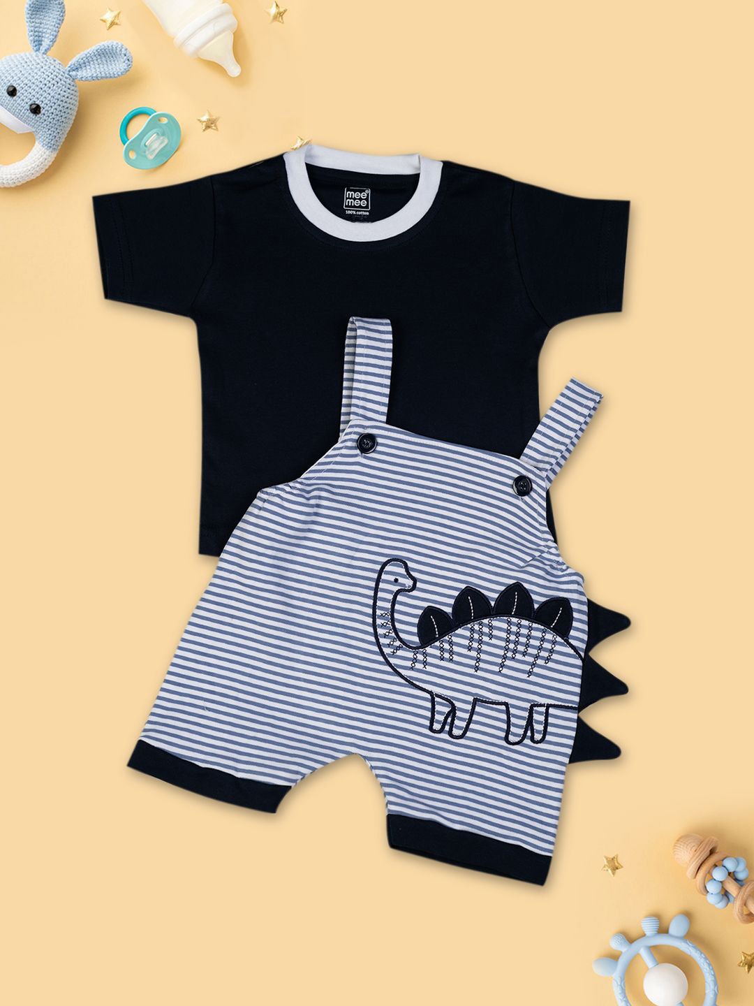 

MeeMee Kids Applique Dungarees With T-Shirt, Navy blue