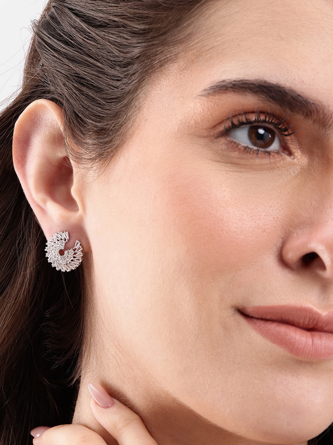 

DressBerry Circular Stone Studded Earrings, Silver