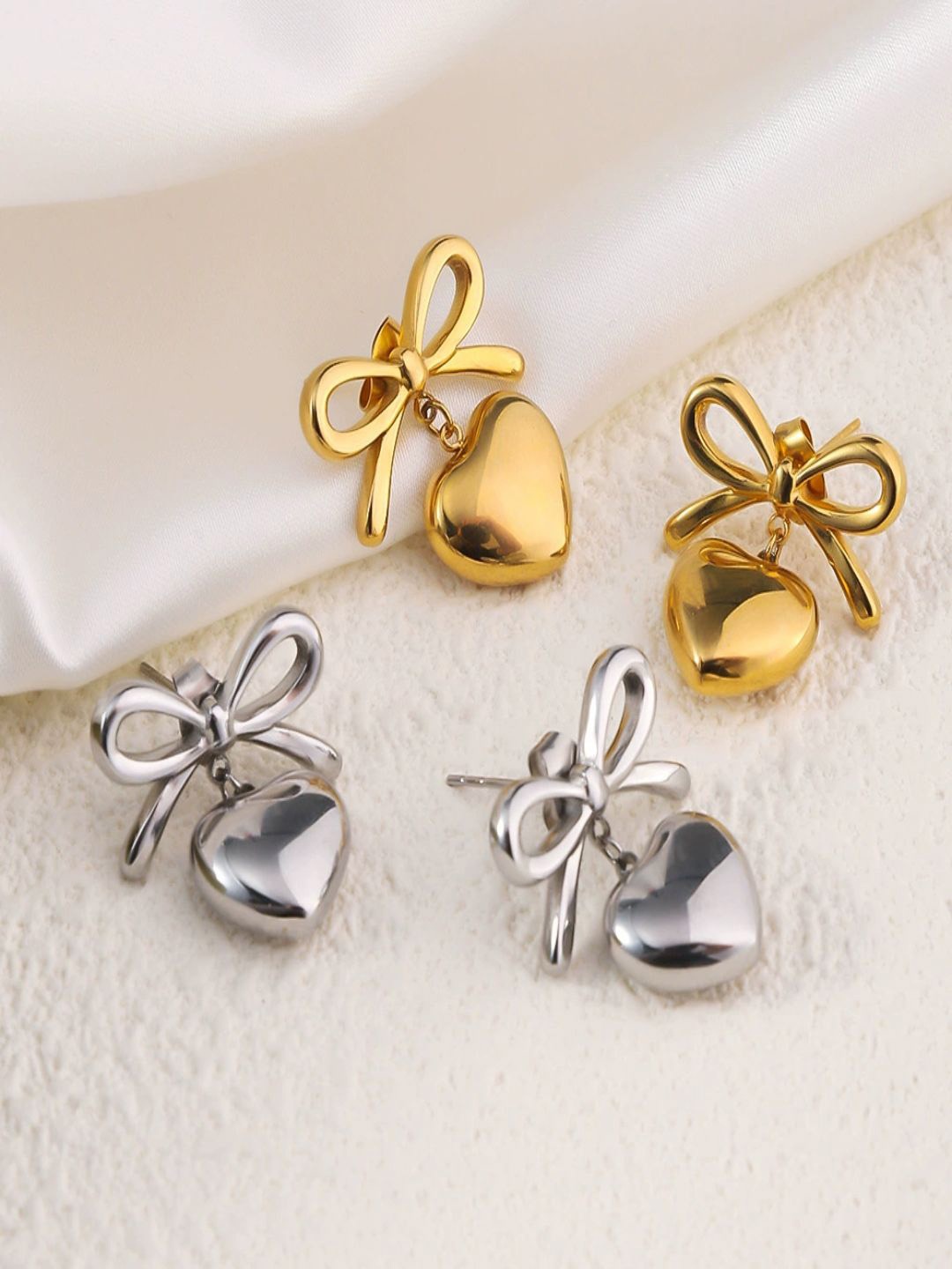

AQUASTREET Silver-Plated Stainless Steel Heart Shaped Drop Earrings