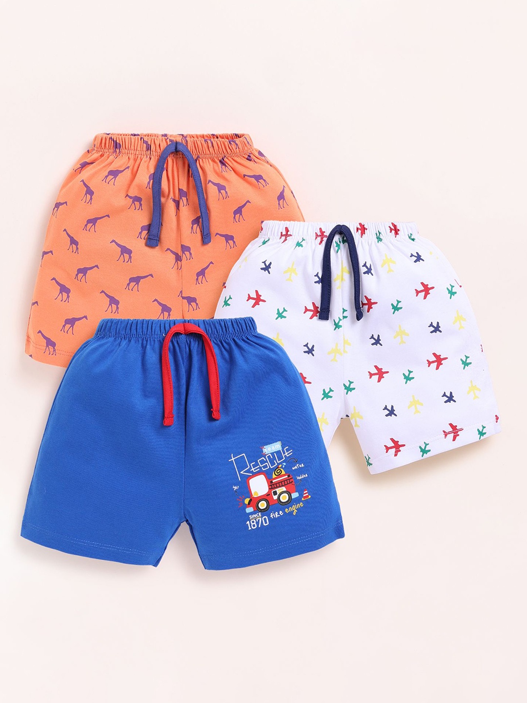 

BUMZEE Boys Pack Of 3 Animal Printed Cotton High-Rise Shorts, Blue