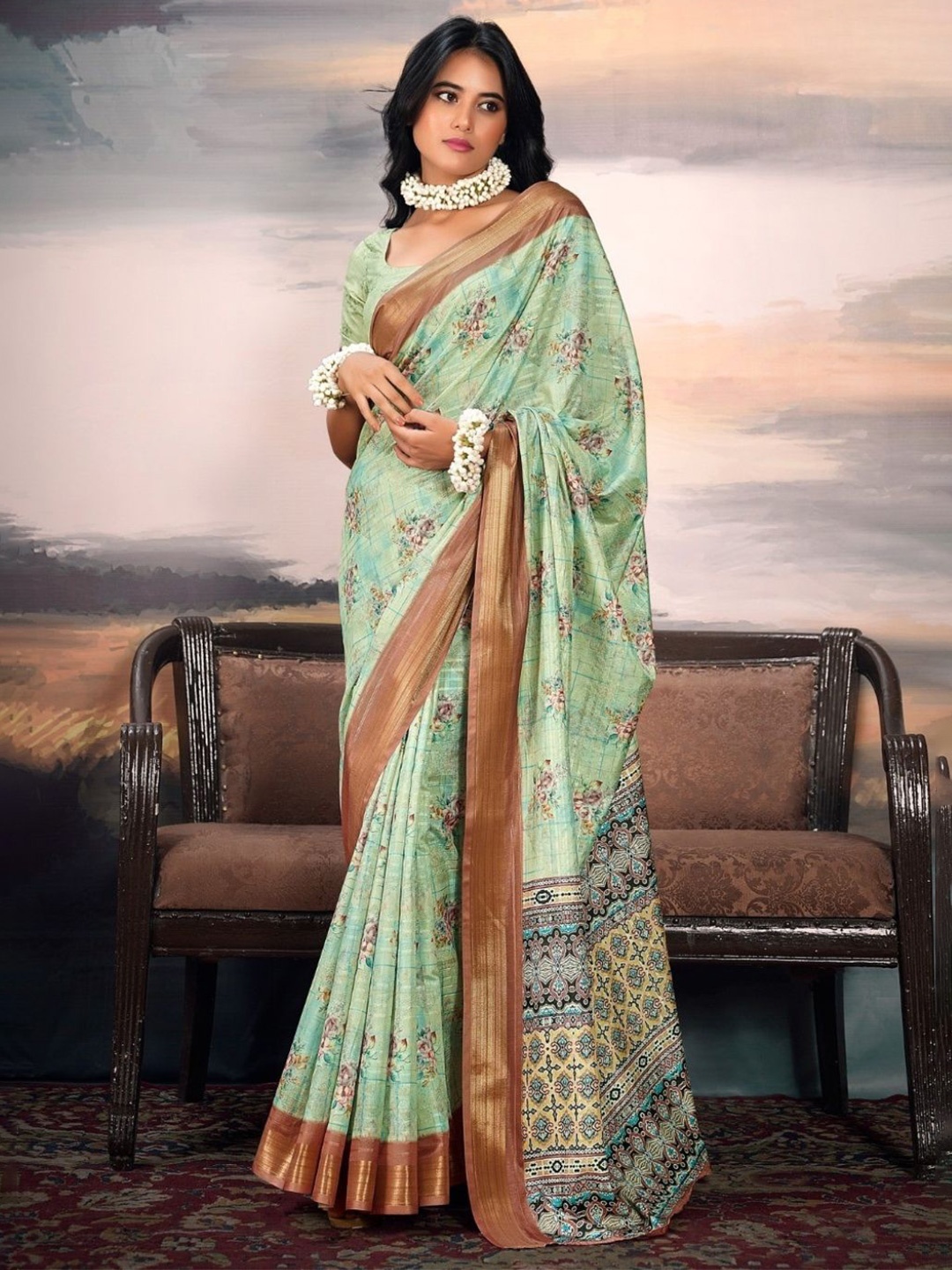 

DEVATITHI Sea Green Pure Cotton Silk Saree