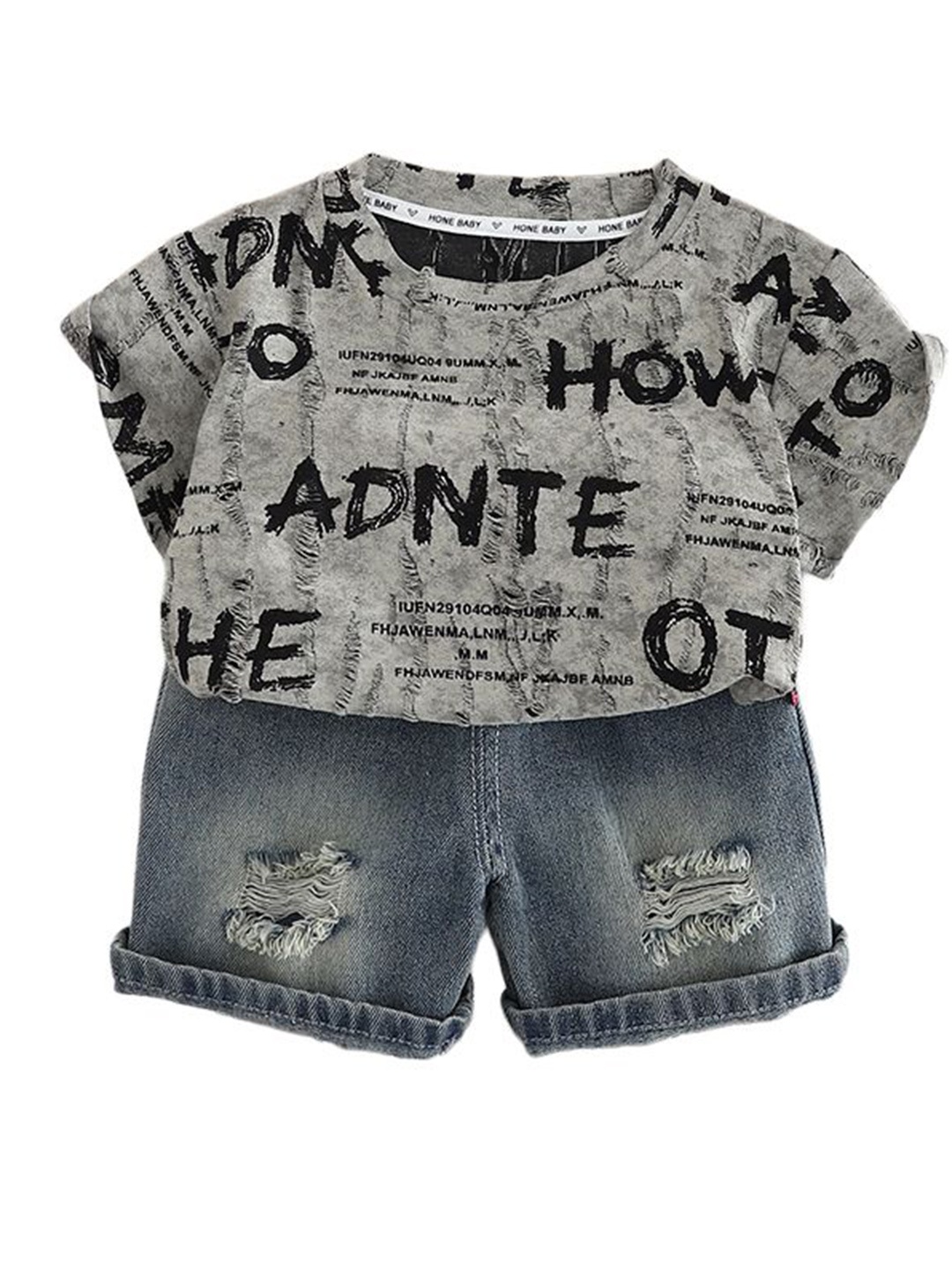 

StyleCast x Revolte Boys Printed Round Neck Pure Cotton T-shirt with Shorts, Grey