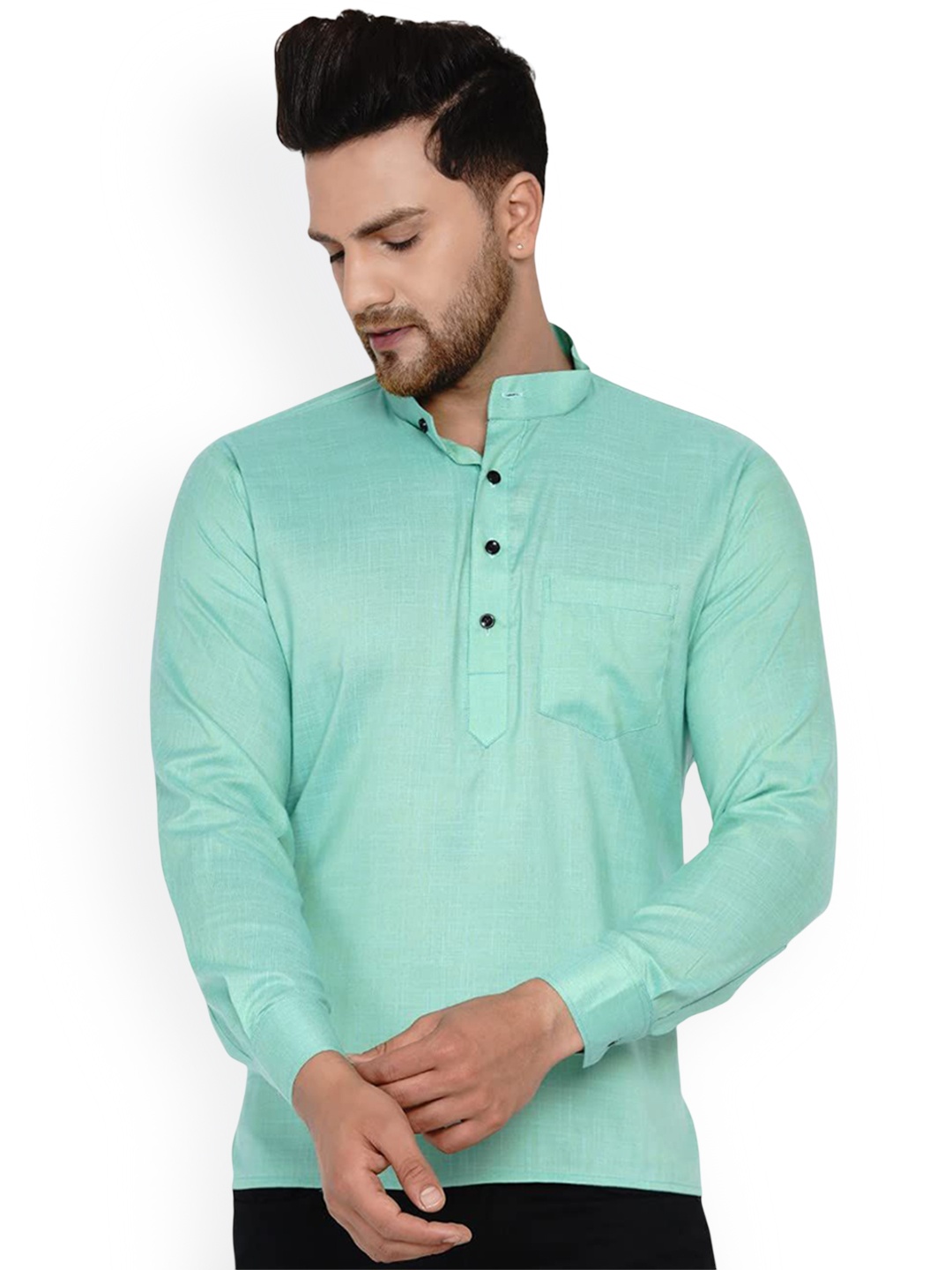 

VEERA PARIDHAAN Band Collar Straight Short Kurta, Green