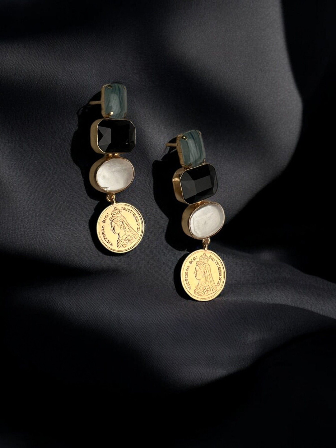 

VOGUE BY RITU Contemporary Artificial Stones Studded Drop Earrings, Gold