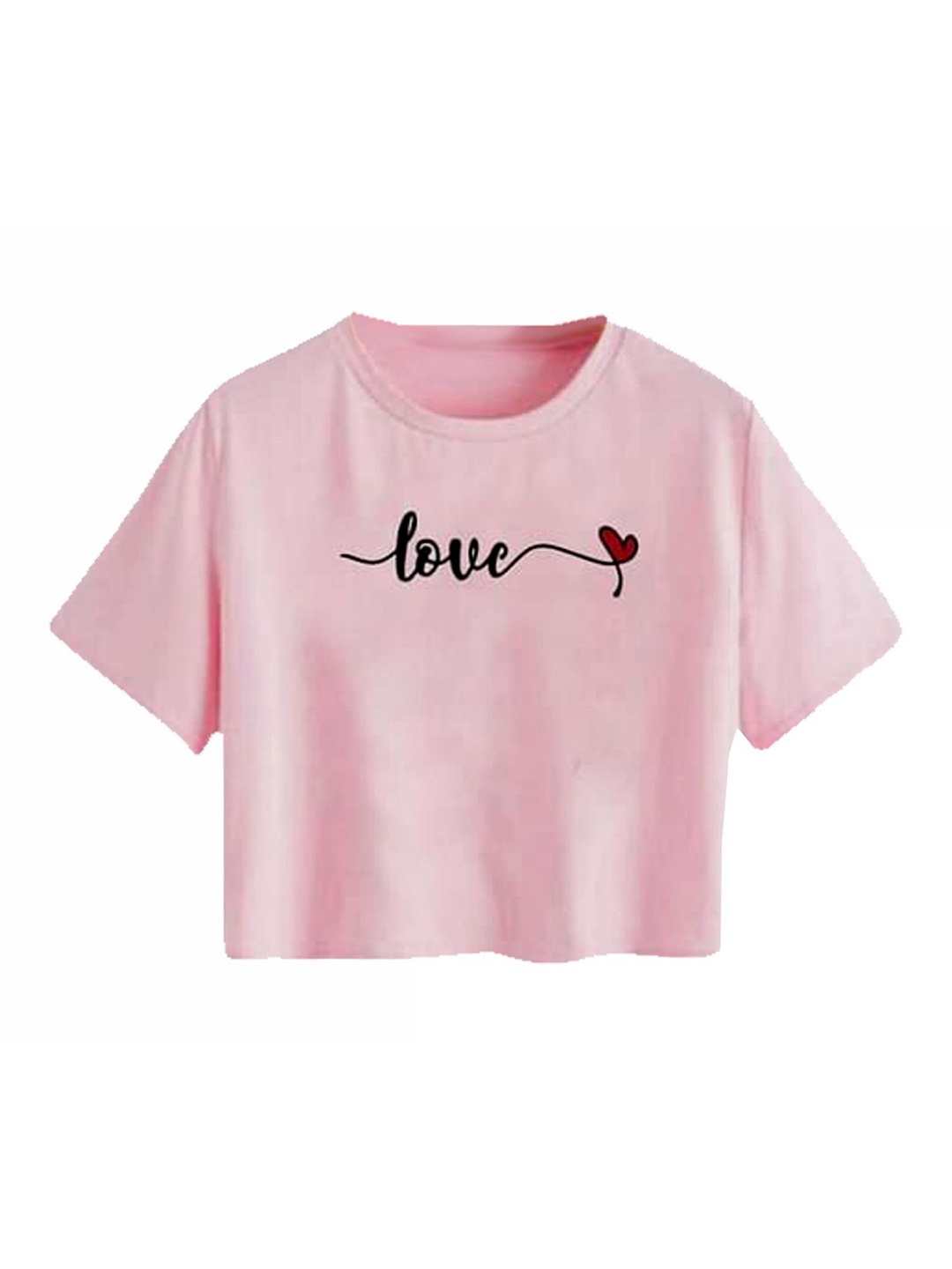 

Lovo Girls Typography Printed Round Neck Crop Regular Top, Pink