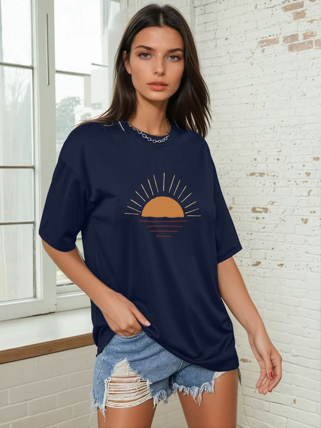 

CORSICA Women Printed Applique T-shirt, Navy blue