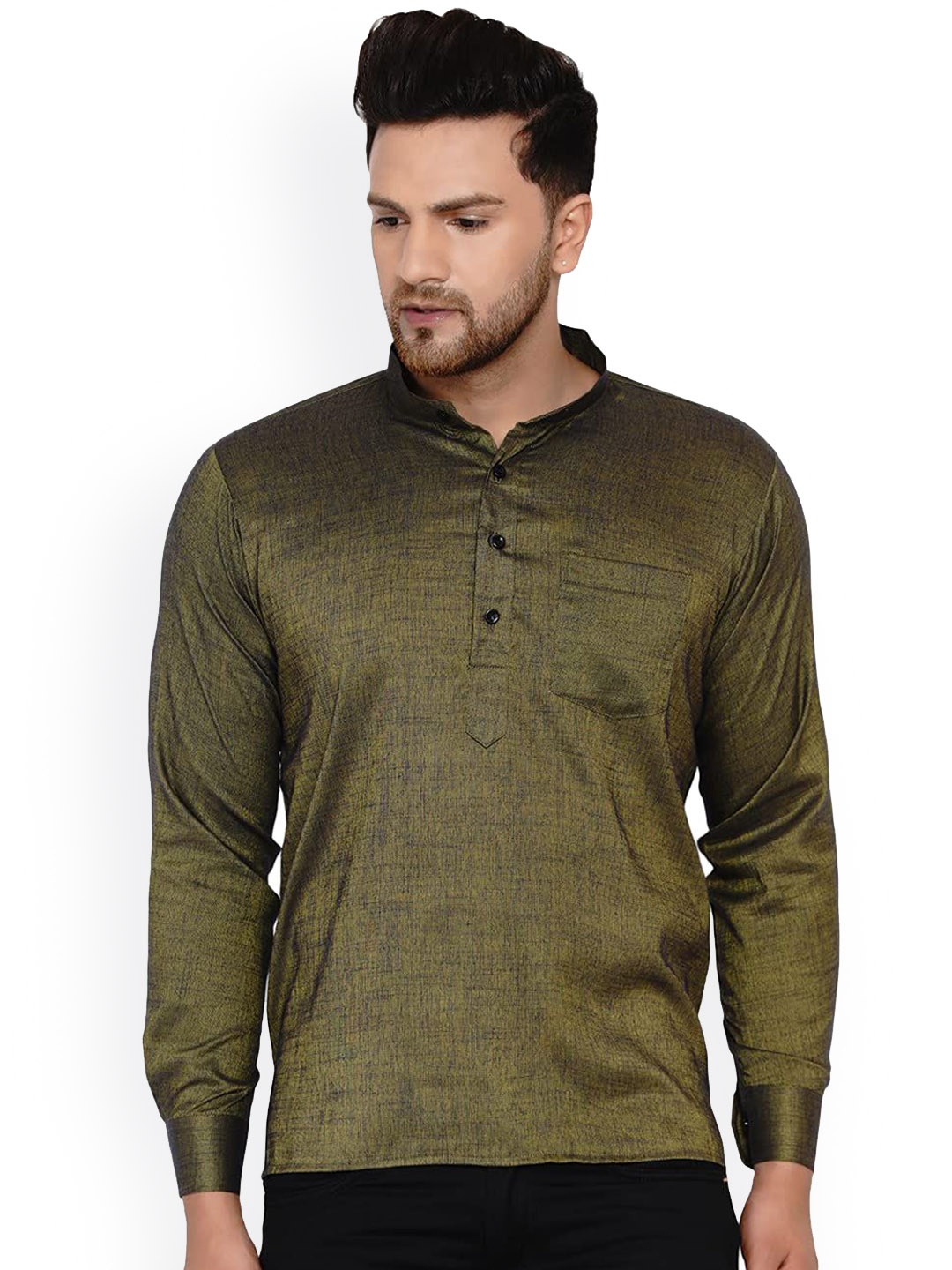 

VEERA PARIDHAAN Band Collar Straight Kurta, Green