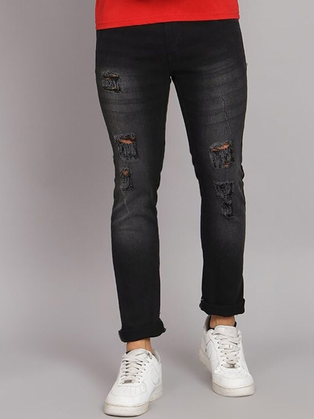 

LINARIA Men Classic Slim Fit Mid-Rise Light Fade Mildly Distressed Jeans, Grey