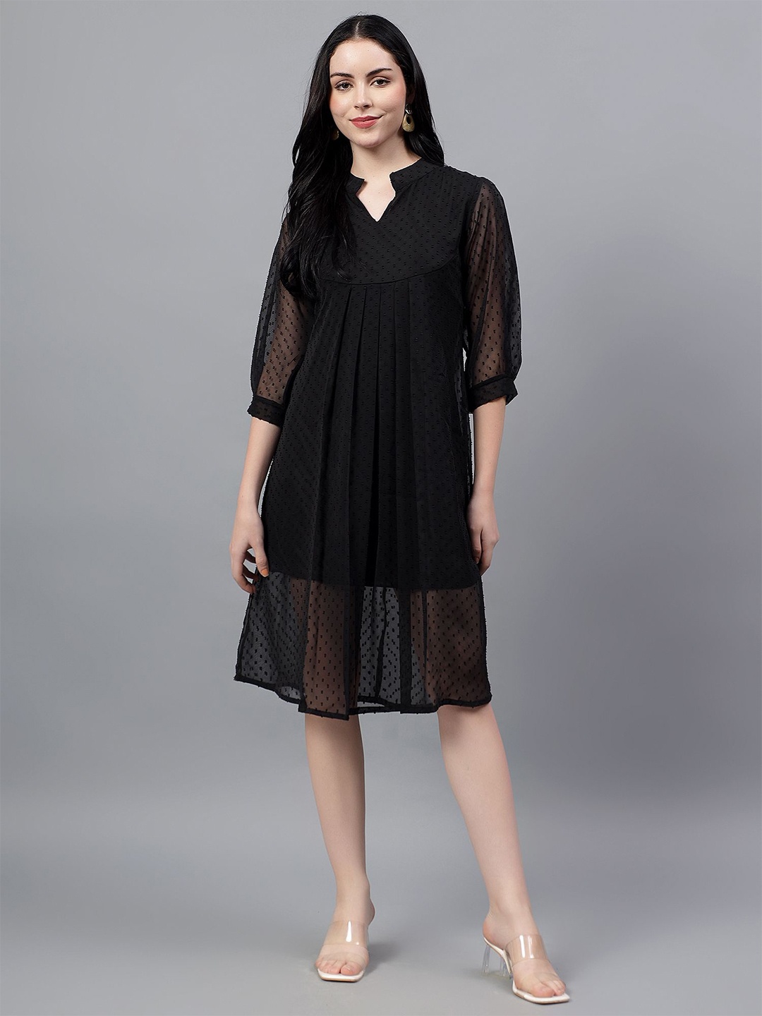 

Bright Nex Women Puff Sleeve A-Line Dress, Black