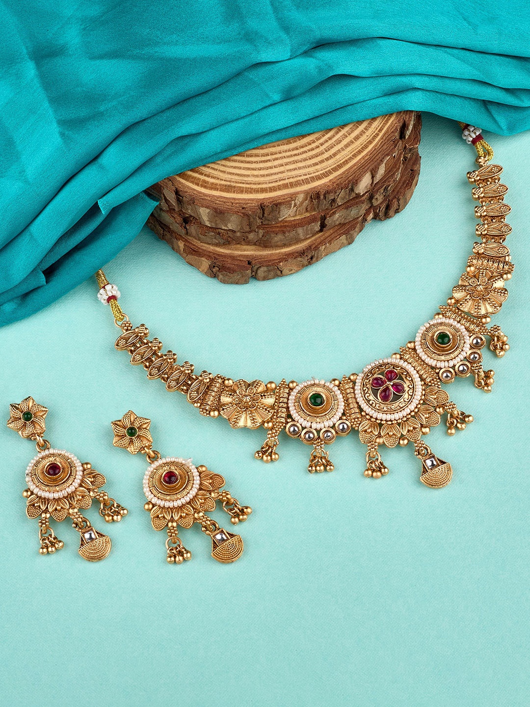 

TKRB SALES Gold Plated Artificial Stone Studded Jewellery Set