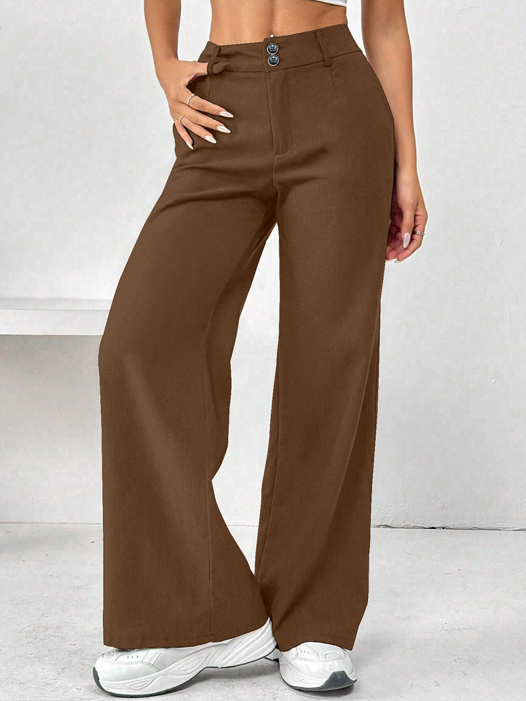 

RAJOVATI Women Loose Fit Pleated Wide Leg Trousers, Brown