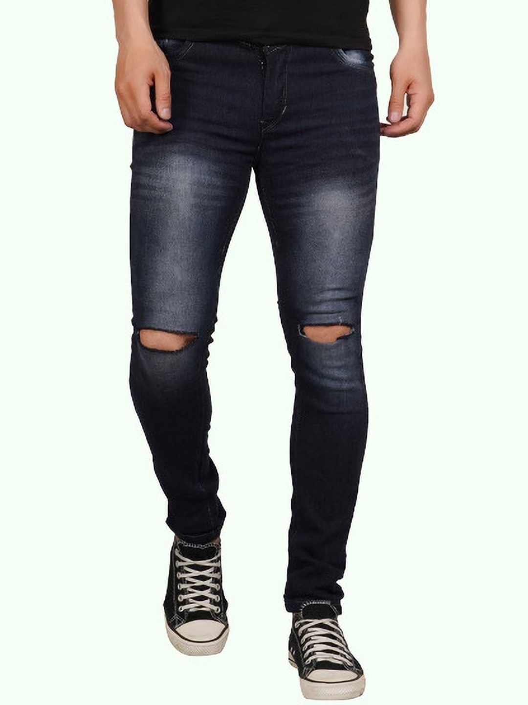 

LINARIA Men Classic Slim Fit Slash Knee Heavy Fade Jeans, Blue
