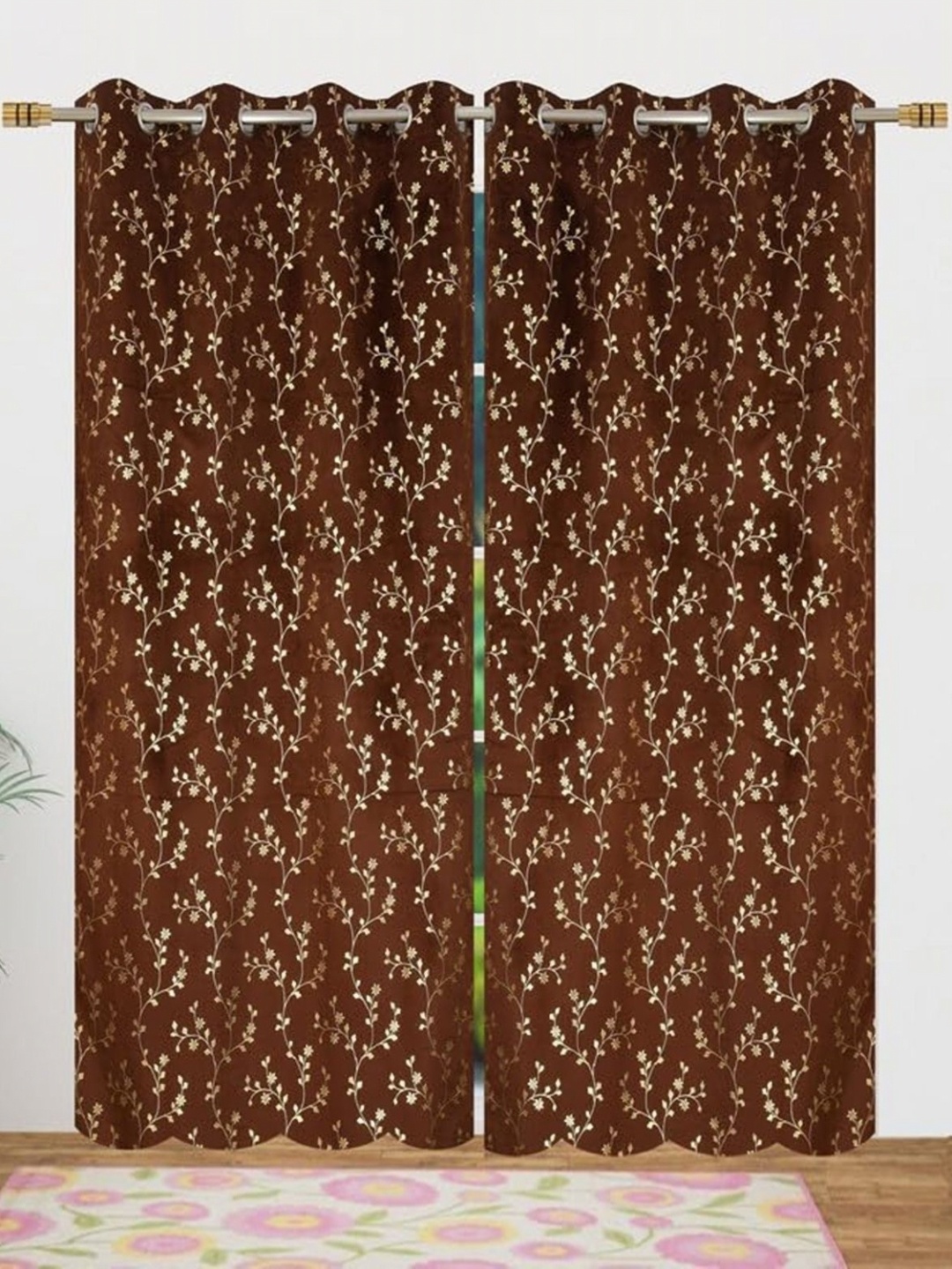 

Galaxy Home Decor Brown 2 Pieces Floral Room Darkening Long Door Curtain