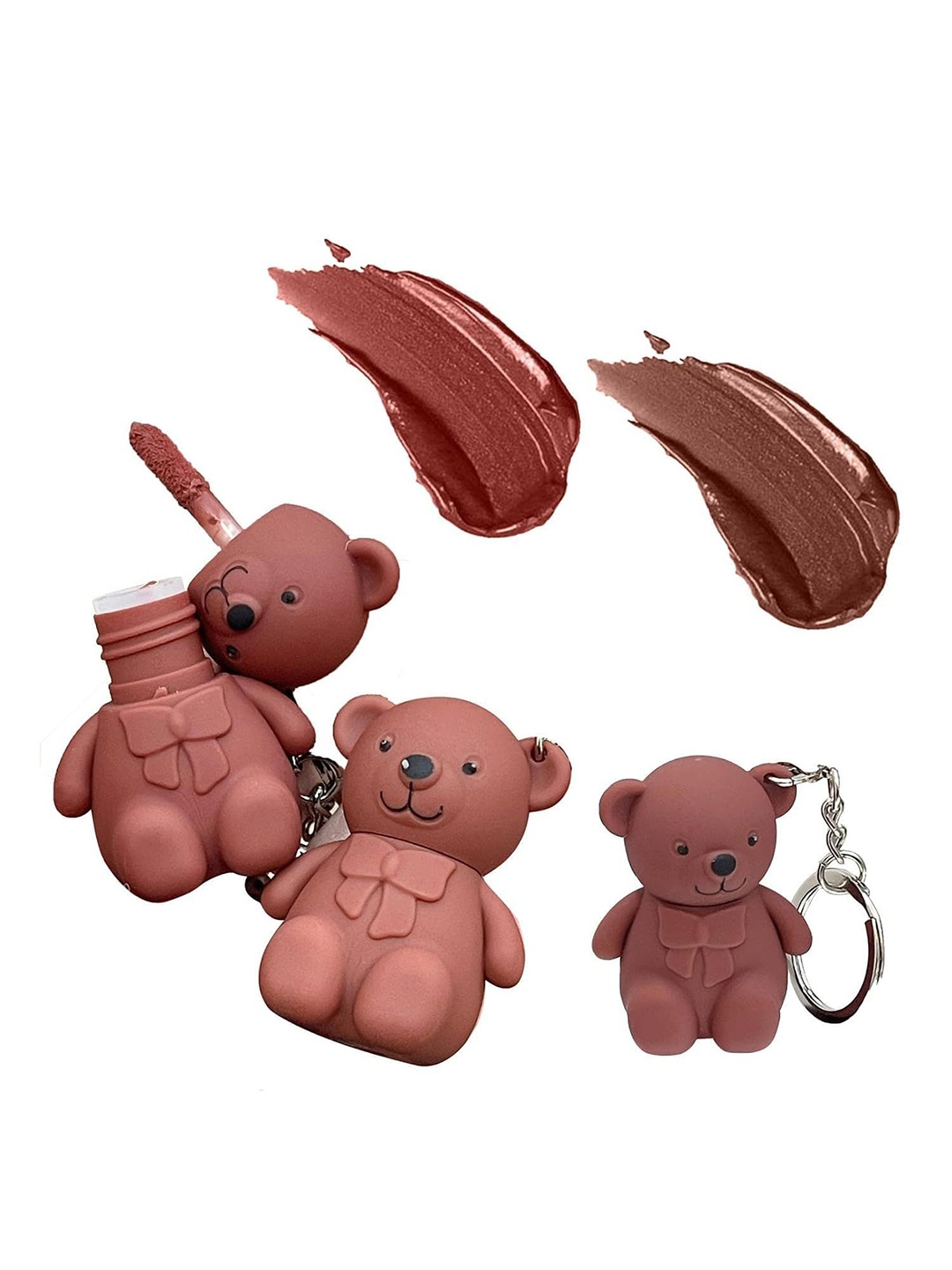 

VBA Set Of 2 Cute 2 In 1 Matte Teddy Bear Keychain Lipstick, Nude