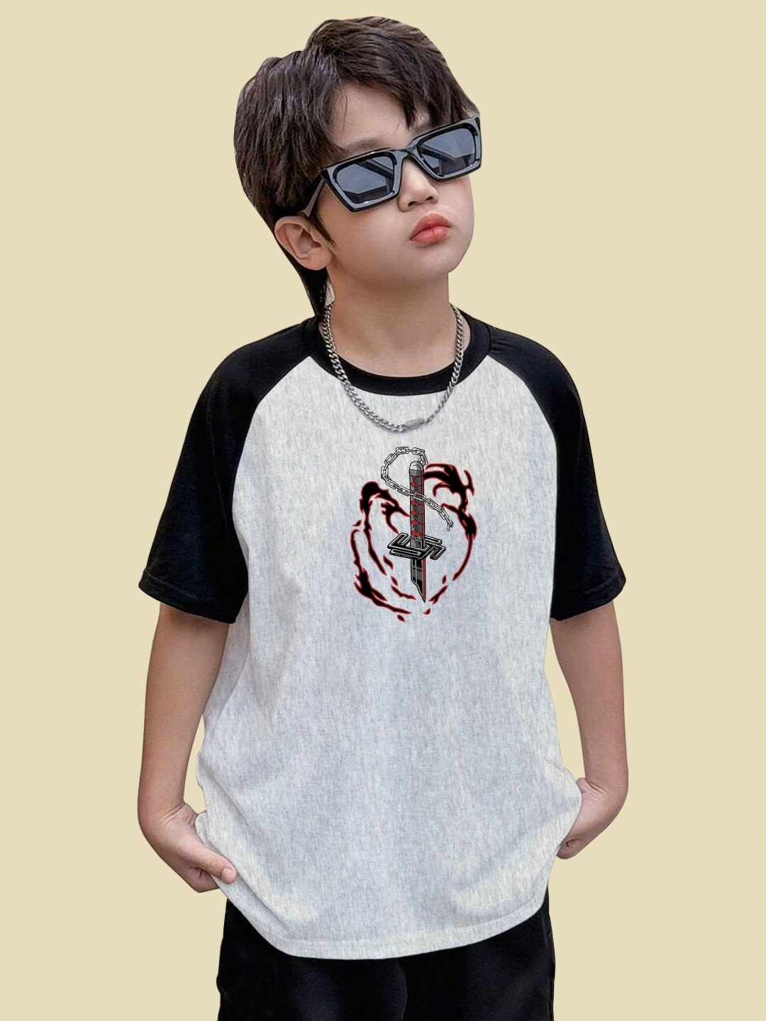 

BAESD Boys Printed T-shirt, Grey