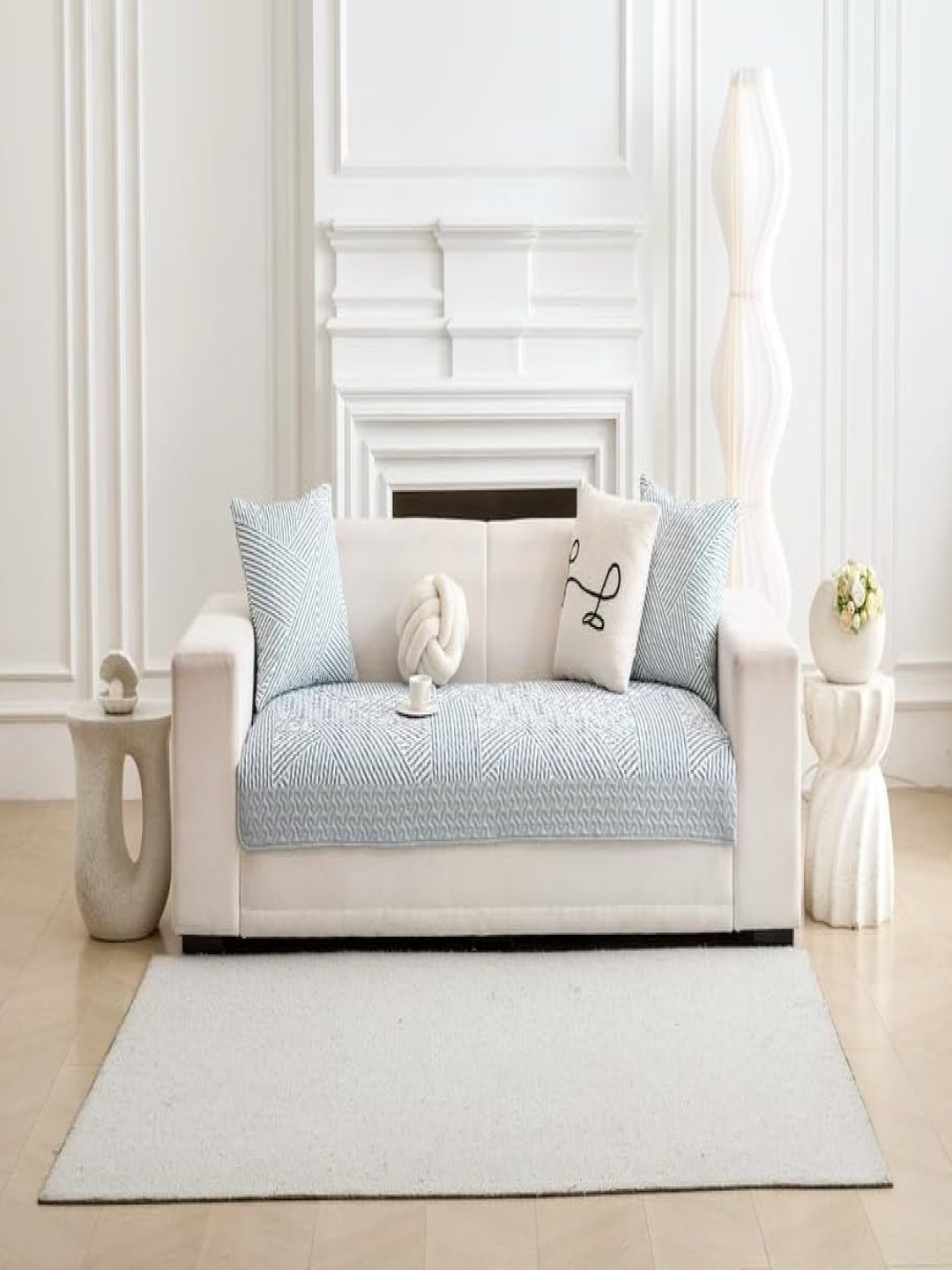 

HomeCloud Grey & White Printed Cotton 1 Piece Sofa Cover
