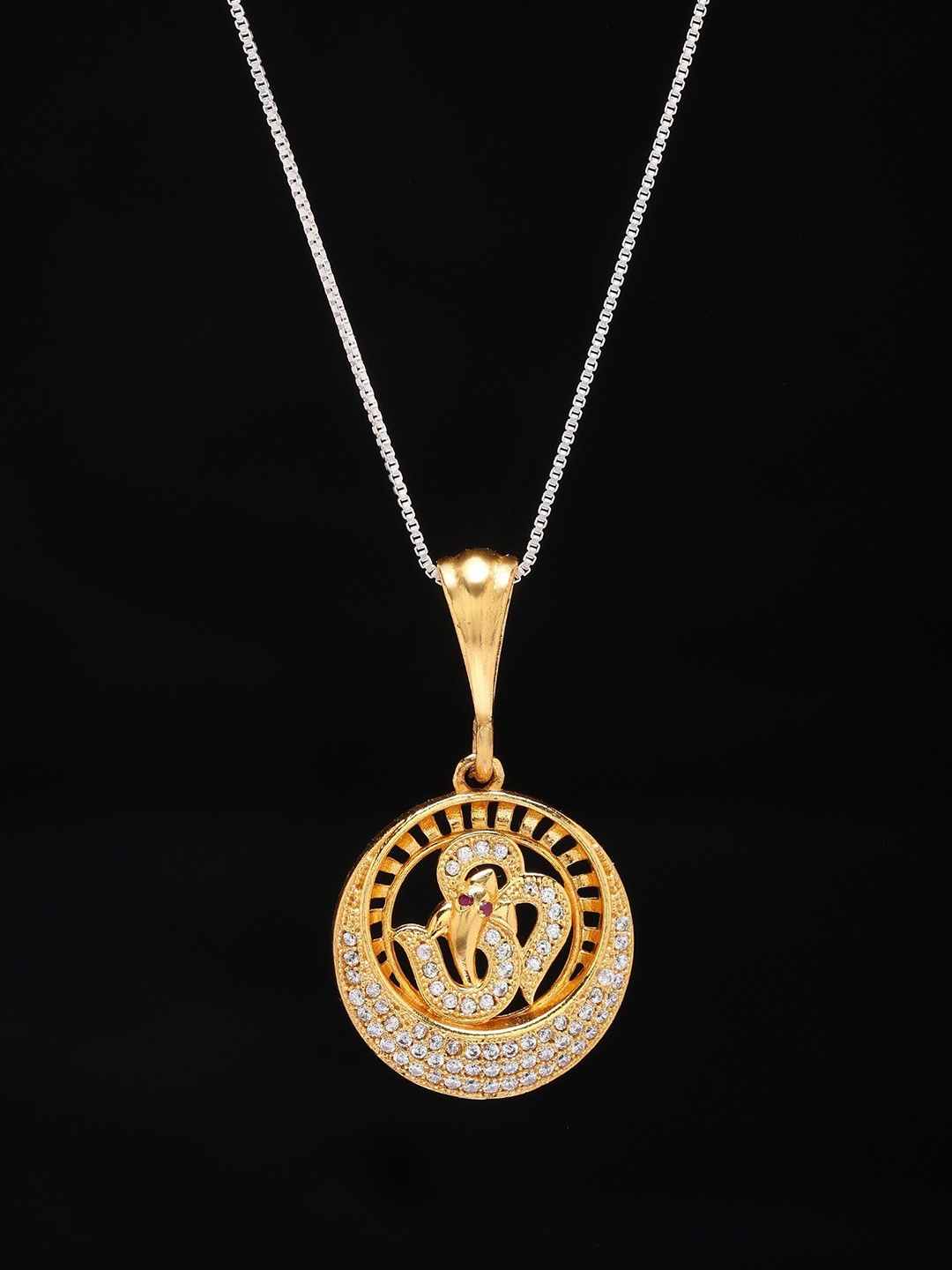 

Exotic India Gold-Plated Round Shape Stone Studded Om Pendant