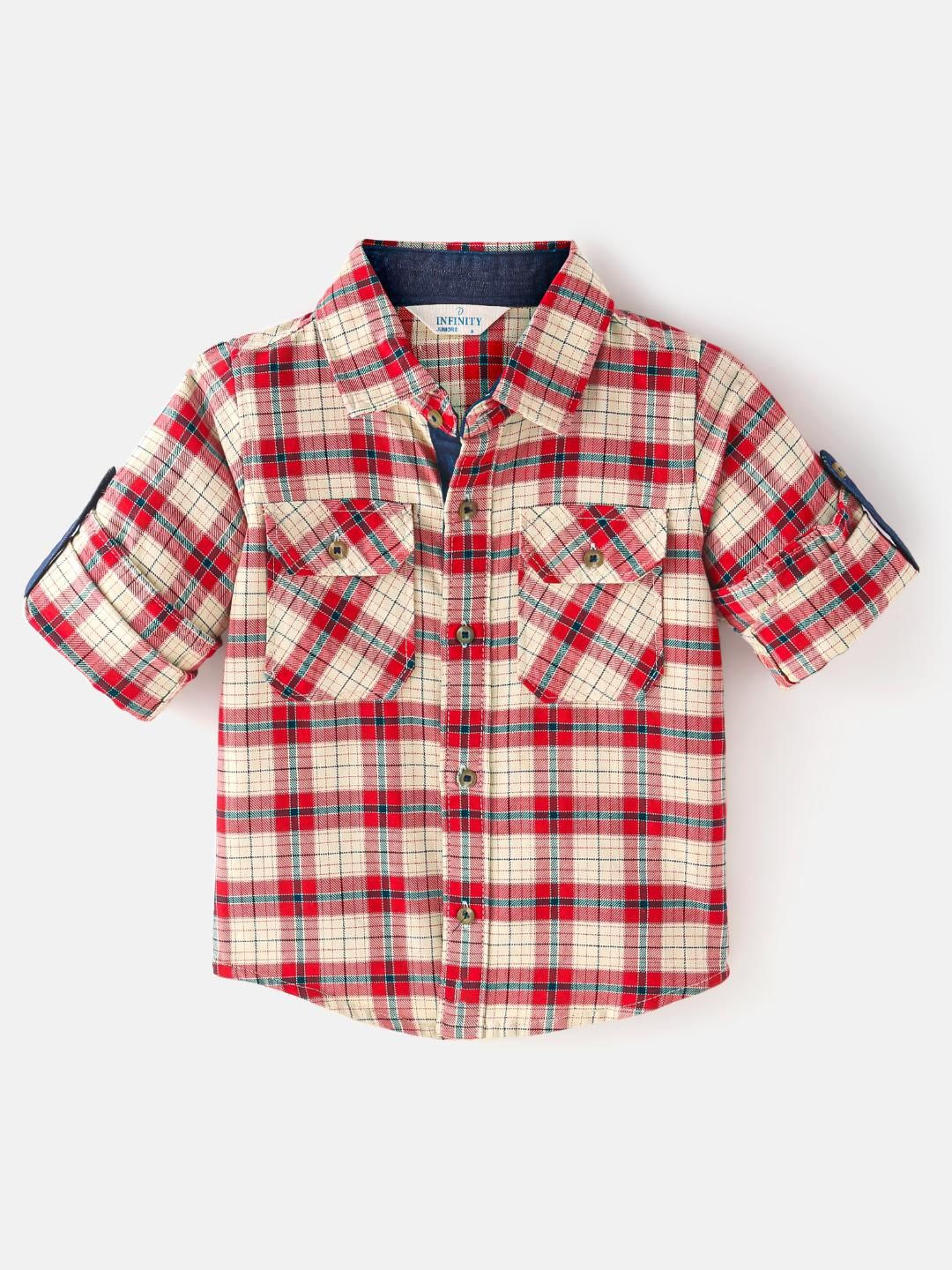 

Infinity Boys Tailored Fit Tartan Checks Opaque Checked Casual Shirt, Orange