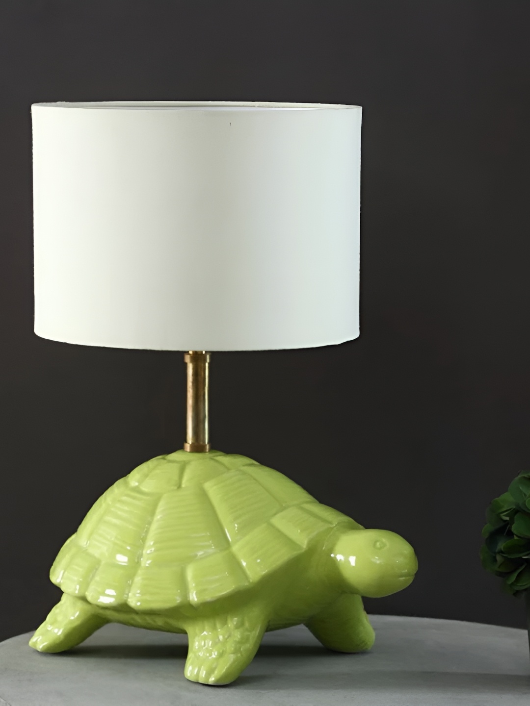 

Pinch of Pretty Green & White Ceramic Turtle Cylinder Shaped Table Lamp