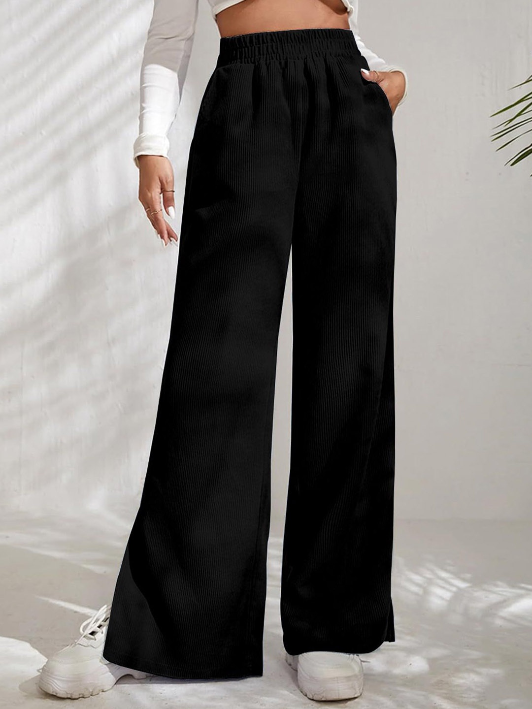 

RAJOVATI Women High-Rise Flared Wide Leg Trousers, Black