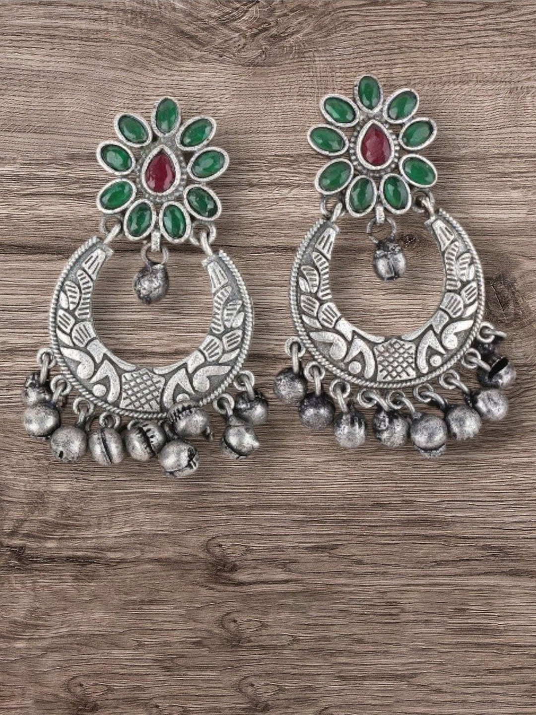 

Anouk Silver-Plated Artificial Stones Studded & Beaded Contemporary Shaped Drop Earrings