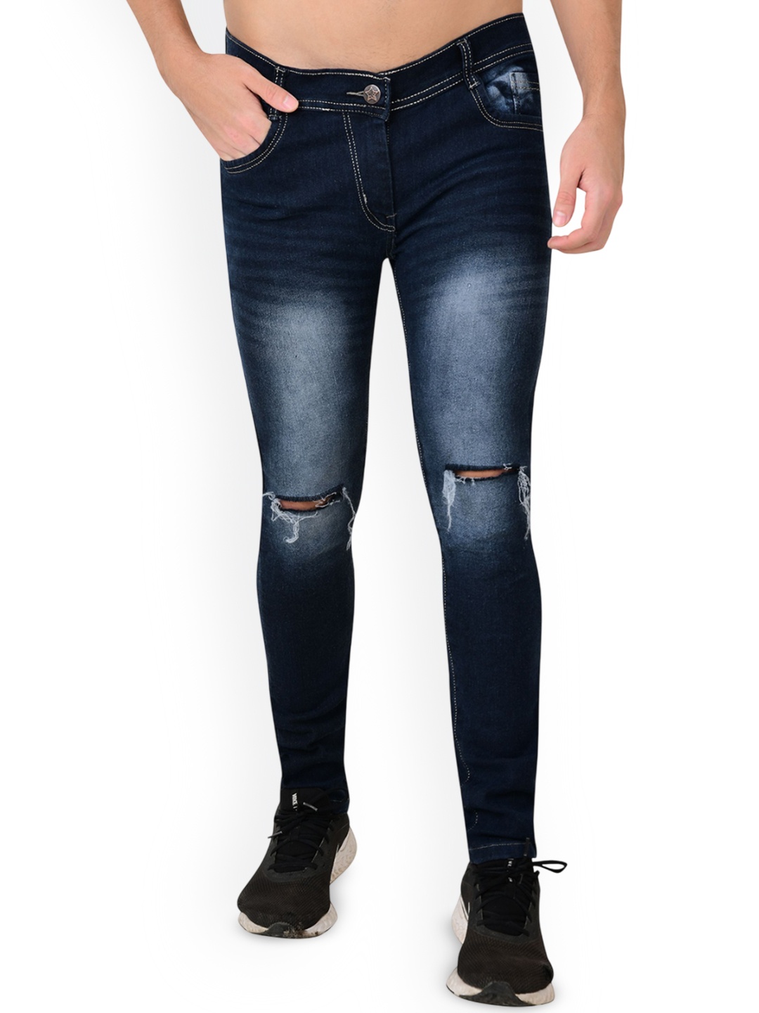 

LINARIA Men Classic Slim Fit Slash Knee Heavy Fade Jeans, Blue