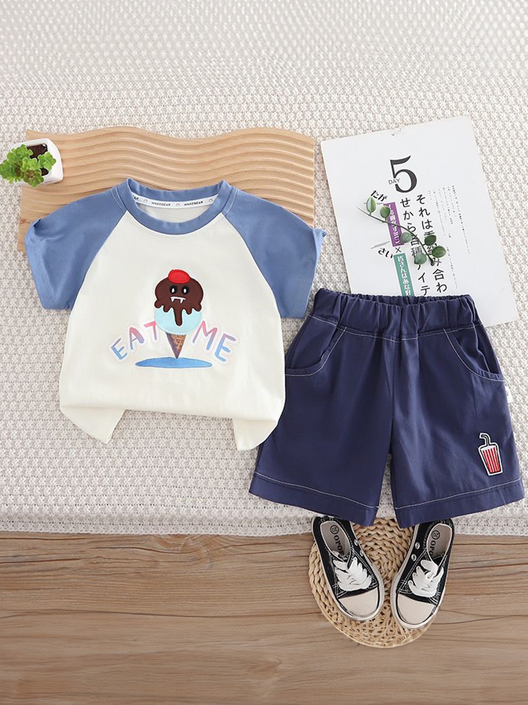 

StyleCast x Revolte Unisex Kids Printed Pure Cotton T-shirt With Shorts, Purple