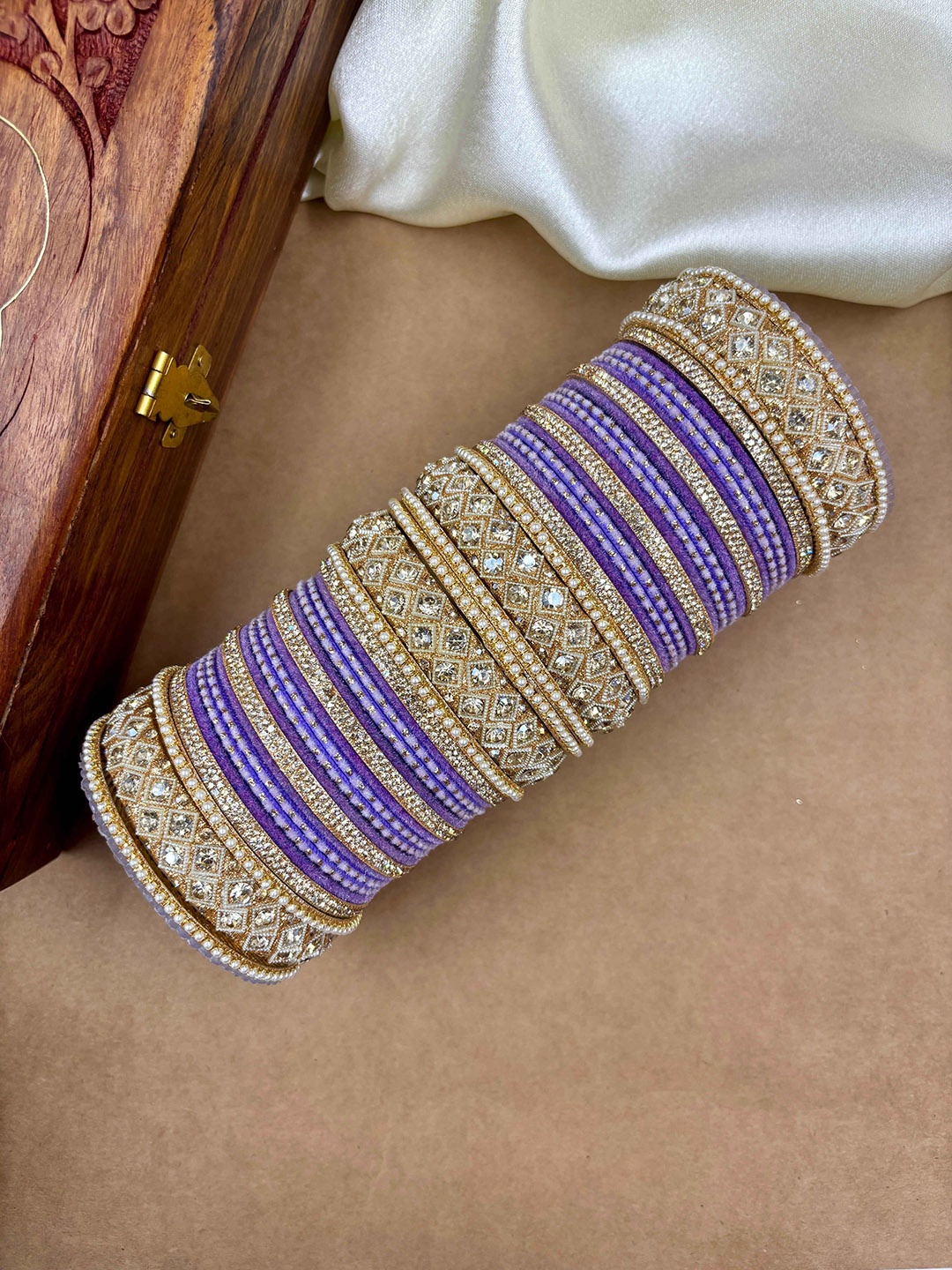 

Wedding Chuda by Hitesh Bangles Set Of 52 Stone Studded Velvet Bangles, Gold