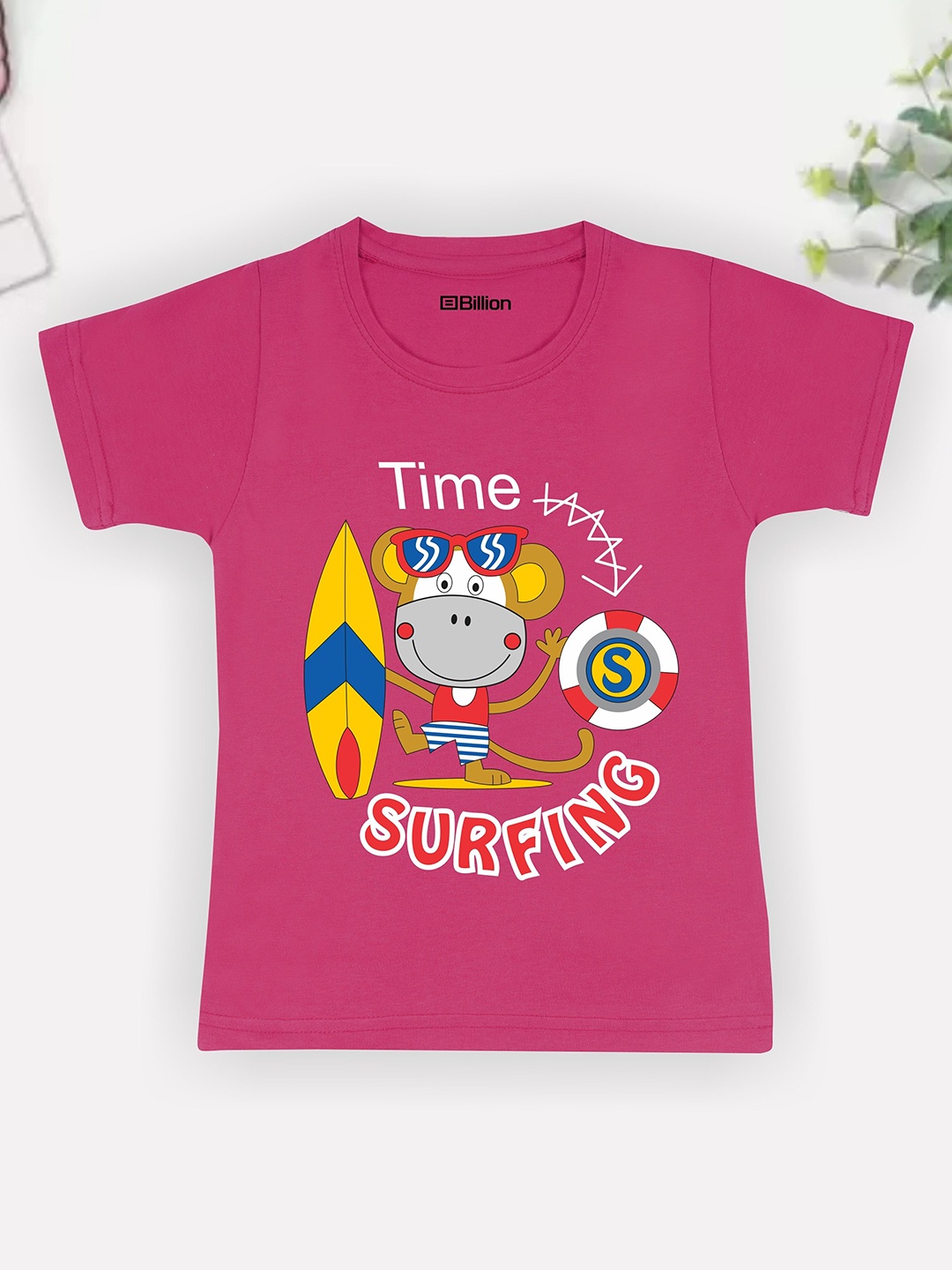

Billion Boys Printed Extended Sleeves Bio Finish Applique T-shirt, Pink