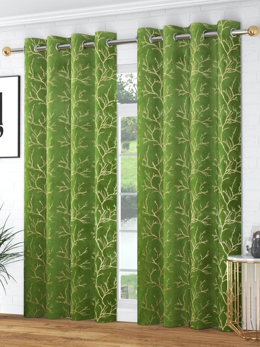 

Galaxy Home Decor Green 2 Pieces Floral Room Darkening Long Door Curtain