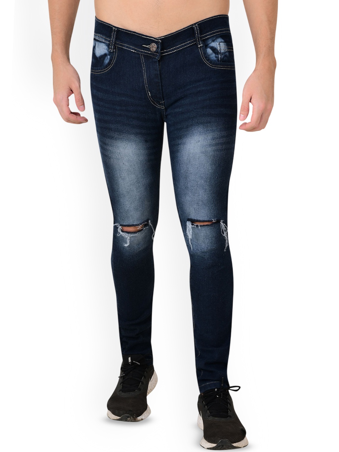 

LINARIA Men Classic Slim Fit Slash Knee Heavy Fade Jeans, Blue