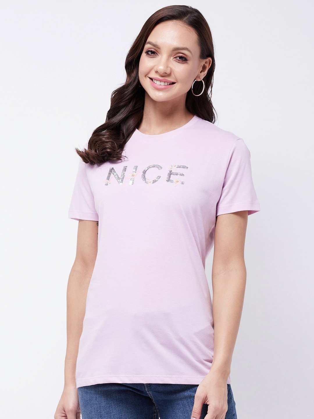 

PIVL Women Typography Printed T-shirt, Lavender