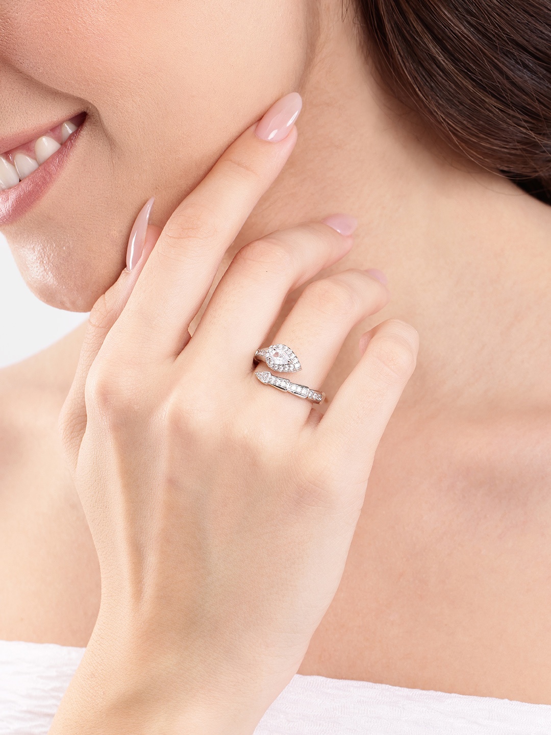 

DressBerry Women Stone-Studded Adjustable Finger Ring, Silver